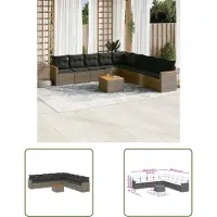The Living Store 10-tlg. Garten-Sofagarnitur mit Kissen Grau Poly Rattan