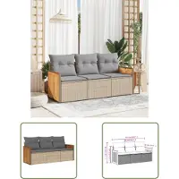 The Living Store 3-tlg. Garten-Sofagarnitur mit Kissen Beige Poly Rattan