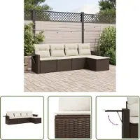 The Living Store 5-tlg. Garten-Sofagarnitur mit Kissen Braun Poly Rattan