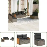 The Living Store 7-tlg. Garten-Sofagarnitur mit Kissen Grau Poly Rattan