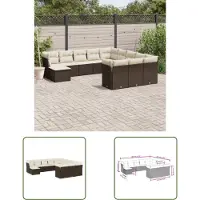 The Living Store 12-tlg. Garten-Sofagarnitur mit Kissen Braun Poly Rattan