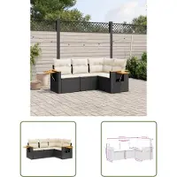 The Living Store 4-tlg. Garten-Sofagarnitur mit Kissen Schwarz Poly Rattan