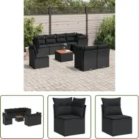 The Living Store 9-tlg. Garten-Sofagarnitur mit Kissen Schwarz Poly Rattan