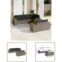 The Living Store 7-tlg. Garten-Sofagarnitur mit Kissen Grau Poly Rattan