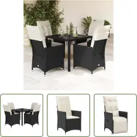 The Living Store 5-tlg. Garten-Essgruppe mit Kissen Schwarz Poly Rattan