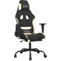 Syfax Gaming-Stuhl mit Fußstütze Schwarz und Creme Stoff