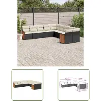 The Living Store 10-tlg. Garten-Sofagarnitur mit Kissen Schwarz Poly Rattan