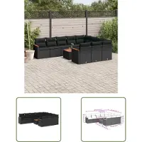 The Living Store 11-tlg. Garten-Sofagarnitur mit Kissen Schwarz Poly Rattan