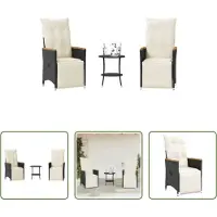 The Living Store 3-tlg. Bistro-Set mit Kissen Schwarz Poly Rattan