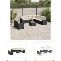 The Living Store 10-tlg. Garten-Sofagarnitur mit Kissen Schwarz Poly Rattan