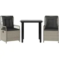 Syfax 3-tlg. Garten-Essgruppe mit Kissen Hellgrau Poly Rattan
