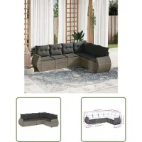 The Living Store 6-tlg. Garten-Sofagarnitur mit Kissen Grau Poly Rattan