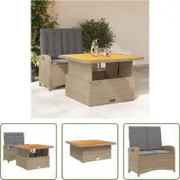 The Living Store 2-tlg. Garten-Essgruppe mit Kissen Beige Poly Rattan