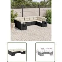 The Living Store 9-tlg. Garten-Sofagarnitur mit Kissen Schwarz Poly Rattan