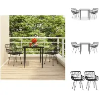 vidaXL 3-tlg. Garten-Essgruppe Schwarz Poly Rattan - Gartenmöbel-Sets