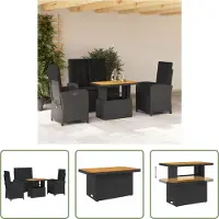 The Living Store 4-tlg. Garten-Essgruppe mit Kissen Schwarz Poly Rattan
