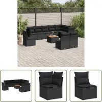 The Living Store 11-tlg. Garten-Sofagarnitur mit Kissen Schwarz Poly Rattan