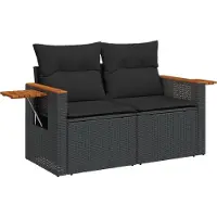 Syfax Gartensofa mit Kissen 2-Sitzer Schwarz Poly Rattan