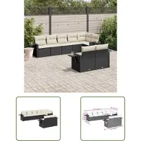 The Living Store 8-tlg. Garten-Sofagarnitur mit Kissen Schwarz Poly Rattan