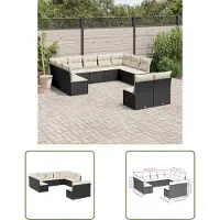 The Living Store 11-tlg. Garten-Sofagarnitur mit Kissen Schwarz Poly Rattan