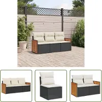 The Living Store 3-tlg. Garten-Sofagarnitur mit Kissen Schwarz Poly Rattan