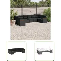The Living Store 10-tlg. Garten-Sofagarnitur mit Kissen Schwarz Poly Rattan