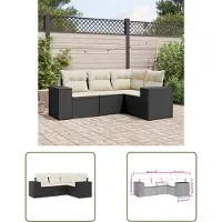 The Living Store 4-tlg. Garten-Sofagarnitur mit Kissen Schwarz Poly Rattan