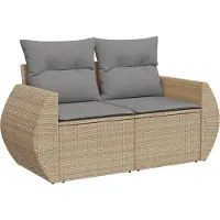 Syfax Gartensofa mit Kissen 2-Sitzer Beige Poly Rattan