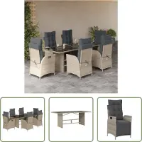The Living Store 7-tlg. Garten-Essgruppe mit Kissen Hellgrau Poly Rattan