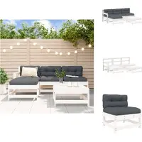 vidaXL 5-tlg. Garten-Lounge-Set mit Kissen Weiß Massivholz - Gartenmöbel-Sets