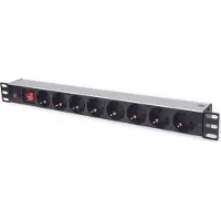 Intellinet 19" 8-fach Steckdosenleiste, Schutzkontakt, Überlastschalter, Netzschalter, 3 m Stromkabel, 1 HE, Standard, Geändert, 1U, Horizontal, Aluminium, Aluminium, Schwarz, 8 AC-Ausgänge
