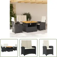 The Living Store 4-tlg. Garten-Essgruppe mit Kissen Schwarz Poly Rattan