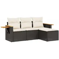 Syfax 4-tlg. Garten-Sofagarnitur mit Kissen Schwarz Poly Rattan