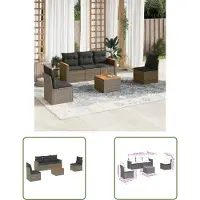 The Living Store 6-tlg. Garten-Sofagarnitur mit Kissen Grau Poly Rattan
