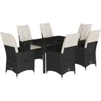 Syfax 7-tlg. Garten-Essgruppe mit Kissen Schwarz Poly Rattan