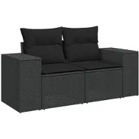 Syfax Gartensofa mit Kissen 2-Sitzer Schwarz Poly Rattan