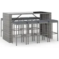 Syfax 9-tlg. Gartenbar-Set mit Kissen Grau Poly Rattan