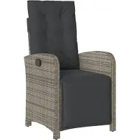 Syfax Gartensessel mit Fußteil Verstellbar Grau Poly Rattan