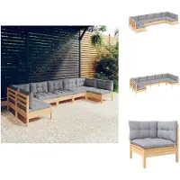 vidaXL 7-tlg. Garten-Lounge-Set mit Grauen Kissen Kiefer Massivholz - Gartenmöbel-Sets