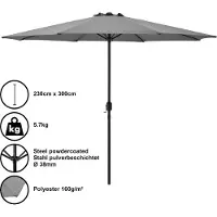 Casa.pro Sonnenschirm Schirm Marktschirm Kurbelschirm Garten Grau / 230x300cm / 5,7kg / Stahl / Polyester 160g/m² []