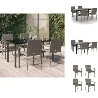 vidaXL 5-tlg. Garten-Essgruppe mit Kissen Schwarz und Grau Poly Rattan - Gartenmöbel-Sets