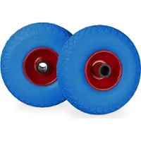 Relaxdays 4 x Sackkarrenrad im Set, pannensicher, 3.00-4 Vollgummireifen, Stahlfelge, 25 mm Achse, 100 kg, 260x85mm, blau-rot