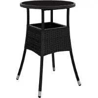 Syfax Gartentisch Ø60x75 cm Hartglas und Poly Rattan Schwarz