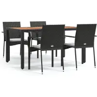 Syfax 5-tlg. Garten-Essgruppe mit Kissen Schwarz Poly Rattan