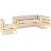 Syfax 5-tlg. Garten-Lounge-Set mit Creme Kissen Kiefernholz