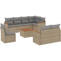 vidaXL 9-tlg. Garten-Sofagarnitur mit Kissen Beige Poly Rattan