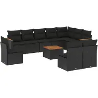Syfax 11-tlg. Garten-Sofagarnitur mit Kissen Schwarz Poly Rattan