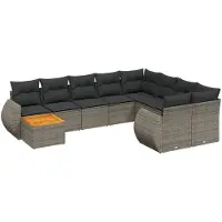 Syfax 10-tlg. Garten-Sofagarnitur mit Kissen Grau Poly Rattan