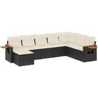 Syfax 8-tlg. Garten-Sofagarnitur mit Kissen Schwarz Poly Rattan