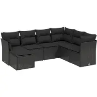 Syfax 7-tlg. Garten-Sofagarnitur mit Kissen Schwarz Poly Rattan
